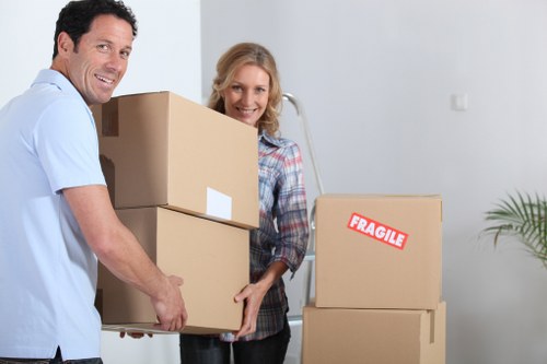 Packed boxes ready for a house move in Canning Town